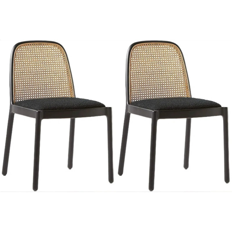 Bay Isle Home Daemyn Black Cane Dining Room Boucle + Rattan Chairs Wayfair